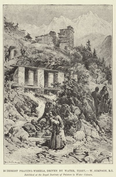 Buddhist Praying-Wheels, driven by Water, Tibet by William Crimea Simpson